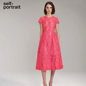 NWT Self Portrait Bright Pink Peony Midi Dress Size US 4